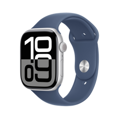 Apple Watch Series 10 GPS 46mm Zilver AC, Denim Sport Band - M/L