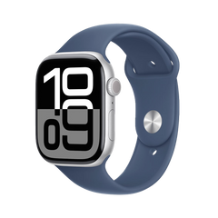 Apple Watch Series 10 GPS 46mm Zilver AC, Denim Sport Band - S/M