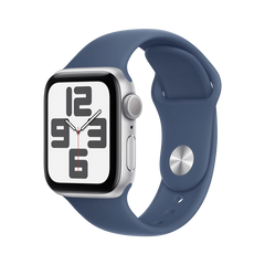 Apple Watch SE GPS 44mm Zilver AC, Denim Sport Band - S/M