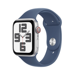 Apple Watch SE GPS + Cellular 44mm Zilver AC, Denim Sport Band - S/M