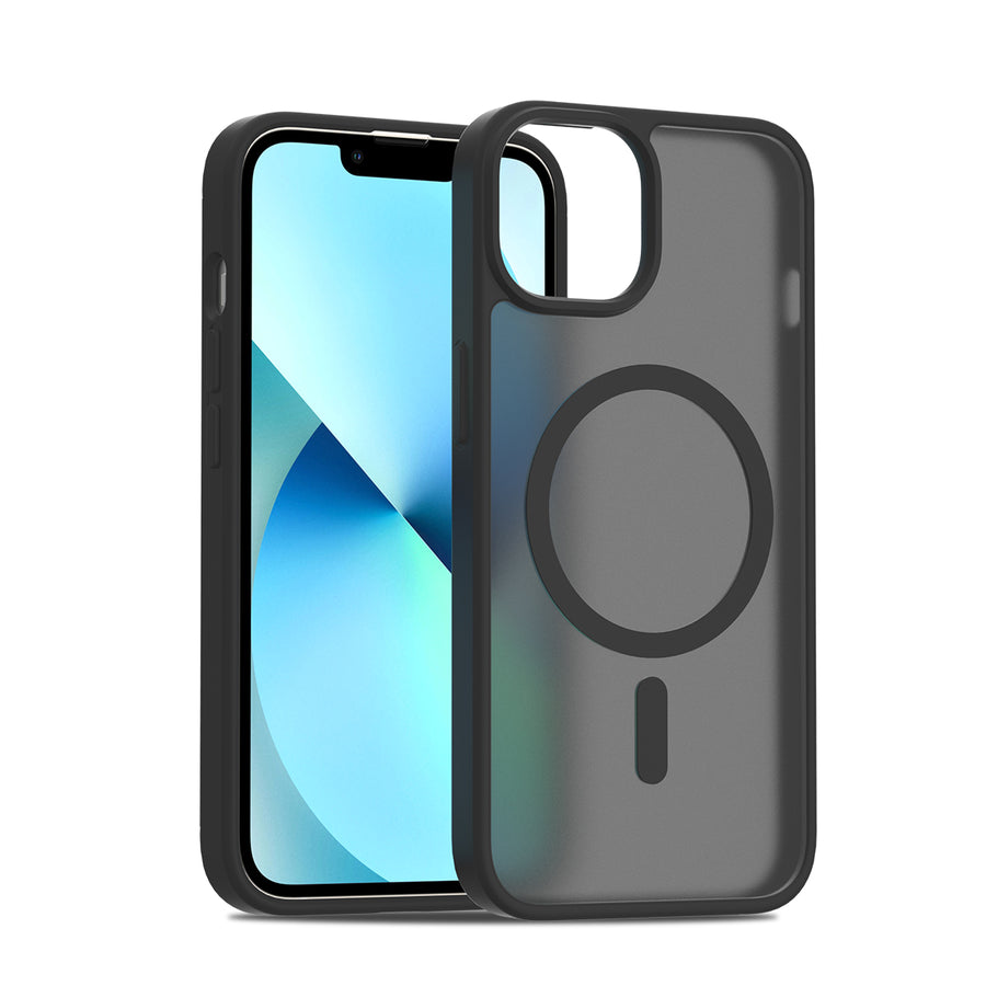 Fe'nomenal iPhone 14 ColorShield Backcover met MagSafe - Zwart, hoesje op het toestel