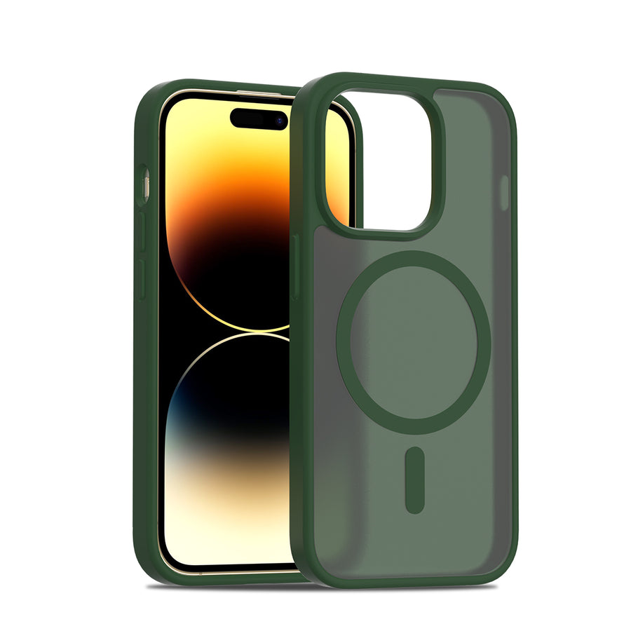 Fe'nomenal iPhone 14 Pro ColorShield Backcover met MagSafe - Groen, hoesje op het toestel
