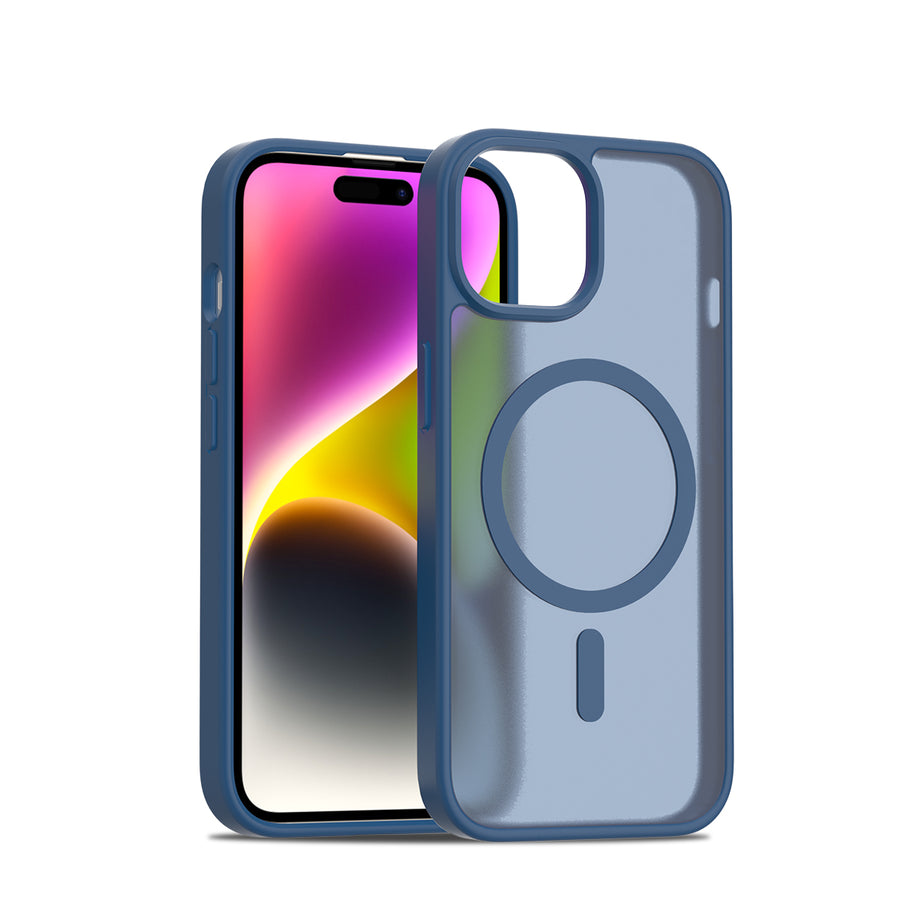 Fe'nomenal iPhone 15 ColorShield Backcover met MagSafe - Marineblauw, hoesje op het toestel