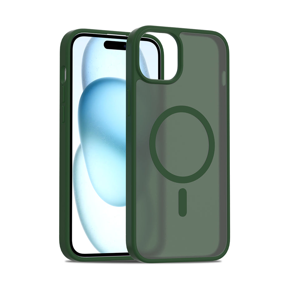 Fe'nomenal iPhone 15 Plus ColorShield Backcover met MagSafe - Groen, hoesje op het toestel